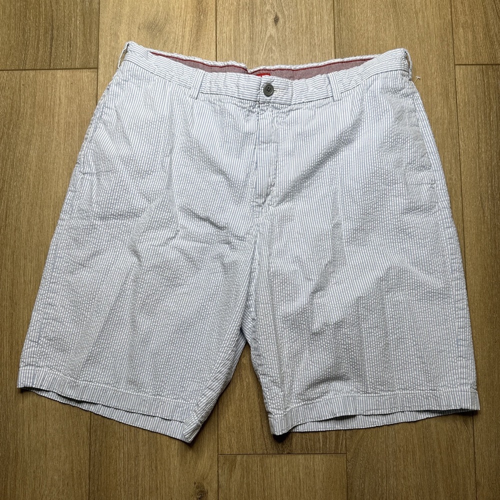 Izod Golf Seersucker‎ Shorts 40, Blue & White Cotton Preowned